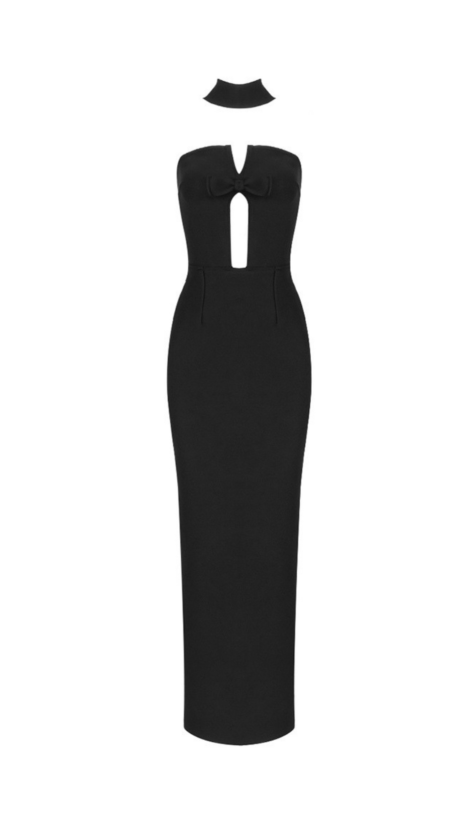 STRAPLESS HOLLOW OUT MAXI BANDAGE DRESS IN BLACK