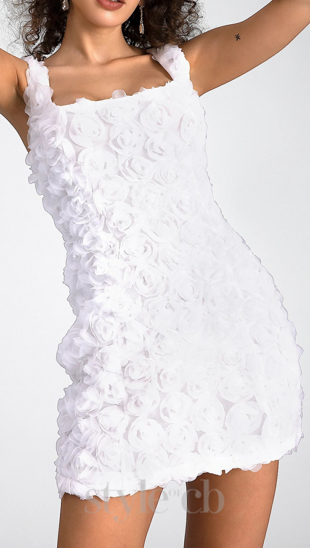 AIIZIE WHITE 3D FLORAL MINI DRESS - product image