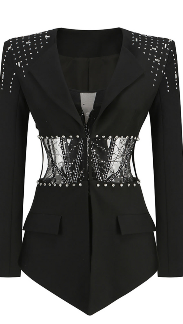 AIIZIE STRAPLESS JUMPSUIT LONG SLEEVE RHINESTONE BLAZER - product image