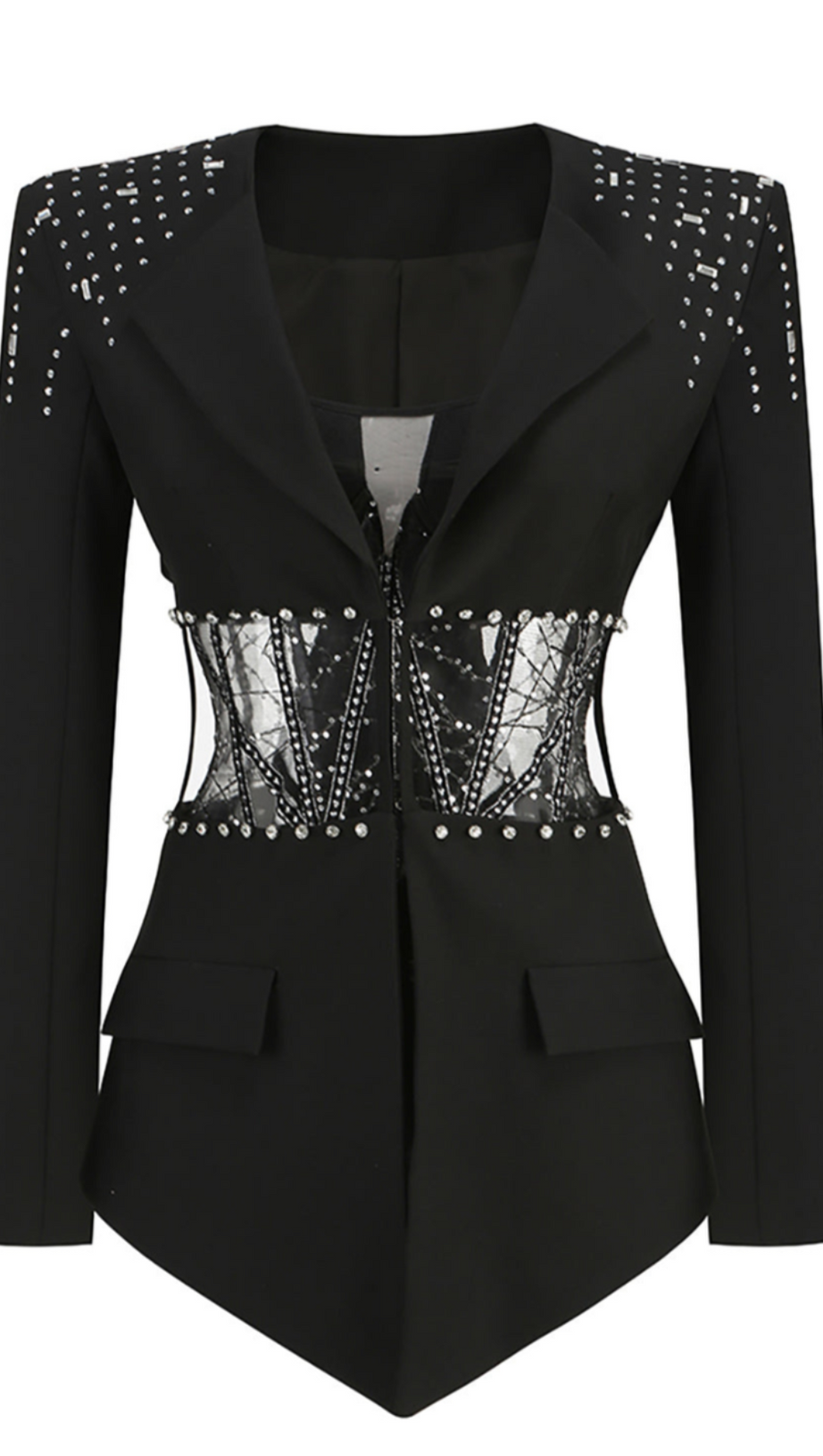 TRÄGERLOSER JUMPSUIT LANGARM-STRASS-BLAZER