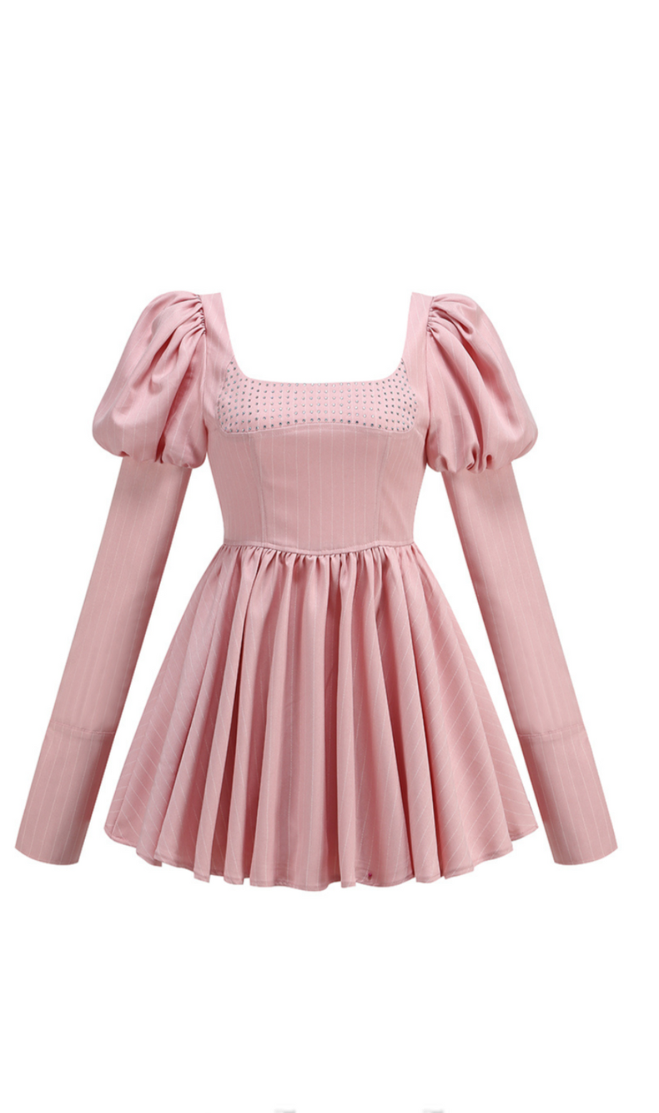 PUFF LONG SLEEVE CRYSTAL CORSET A LINE DRESS IN PINK