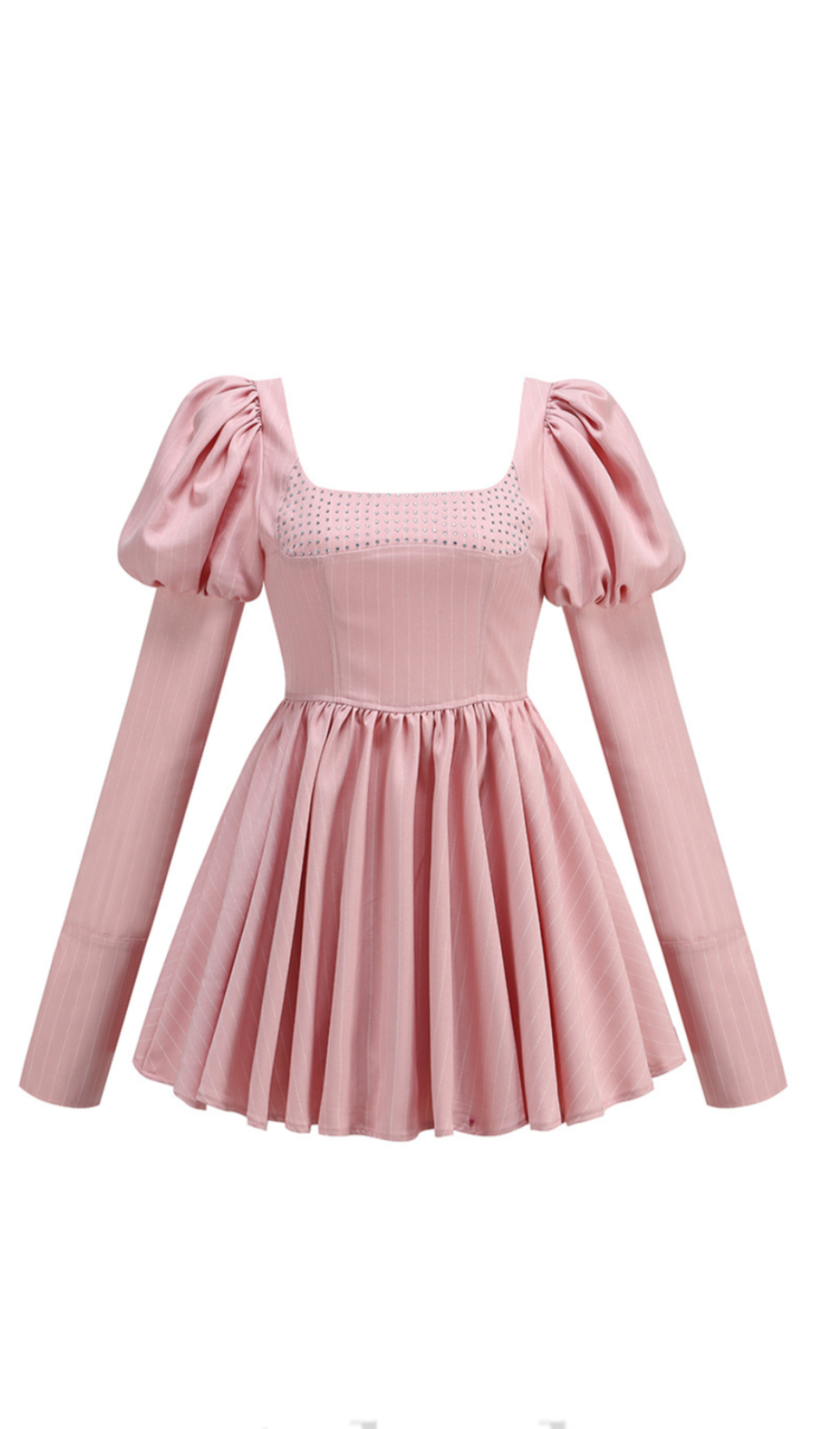 PUFF-KLEID MIT LANGEN ÄRMELN UND KRISTALLKORSETT IN A-LINIE IN PINK