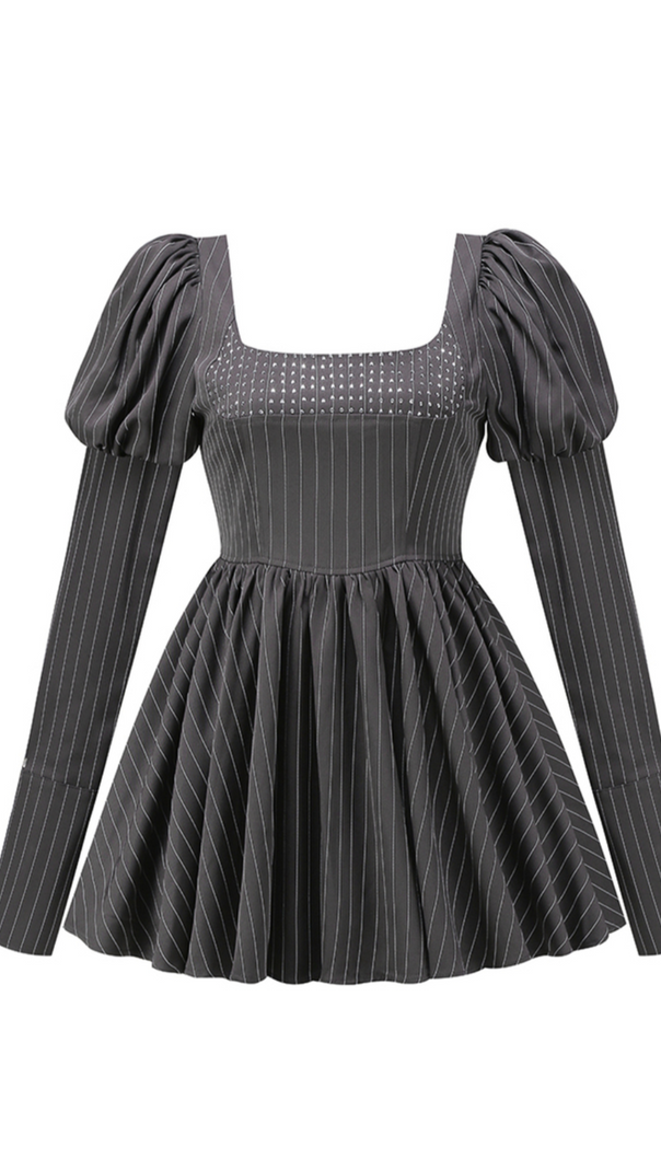 AIIZIE PUFF LONG SLEEVE CRYSTAL CORSET A LINE DRESS IN BLACK - product image