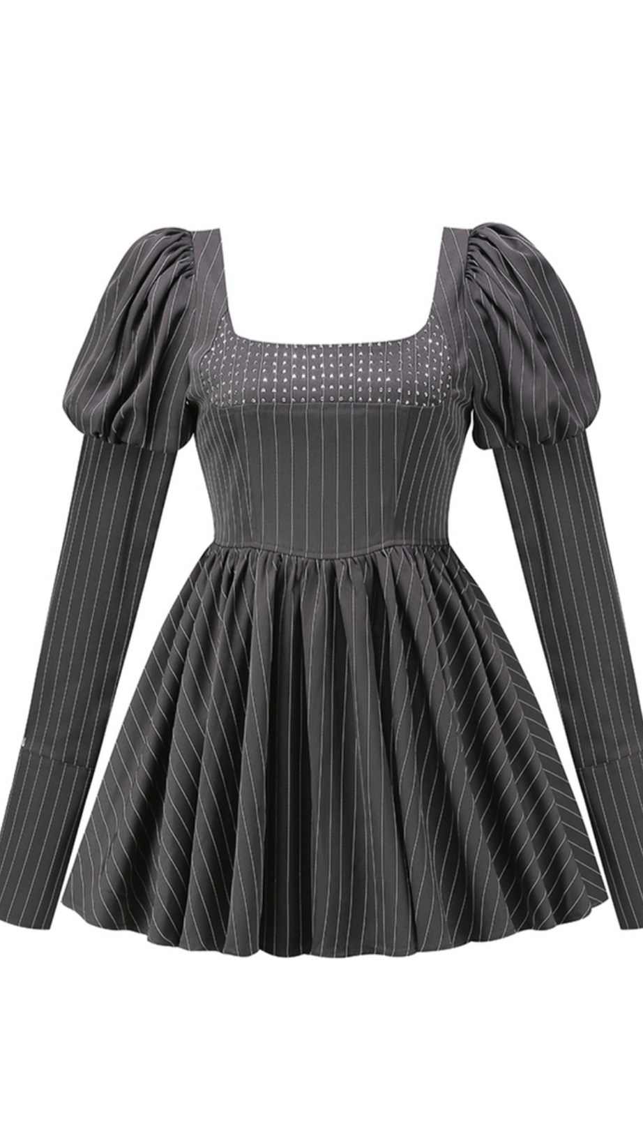 PUFF LANGARM KRISTALLKORSETT A-LINIENKLEID IN SCHWARZ