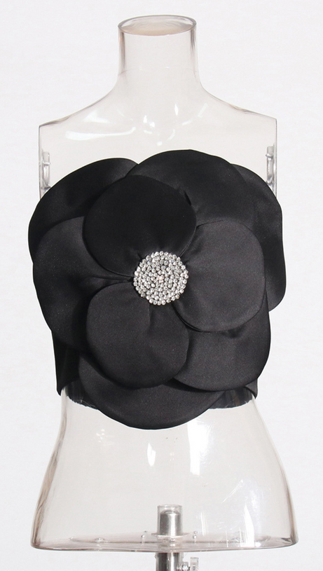 3D-BLUMEN-TOPS IN SCHWARZ