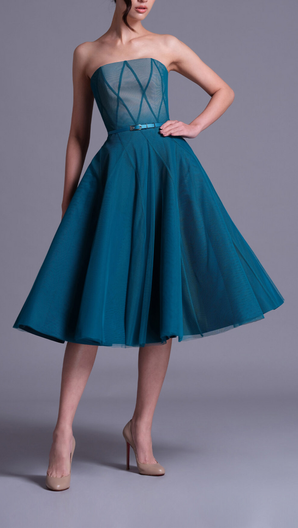 AIIZIE TEAL OMBRE SOFT NET MIDI DRESS - product image