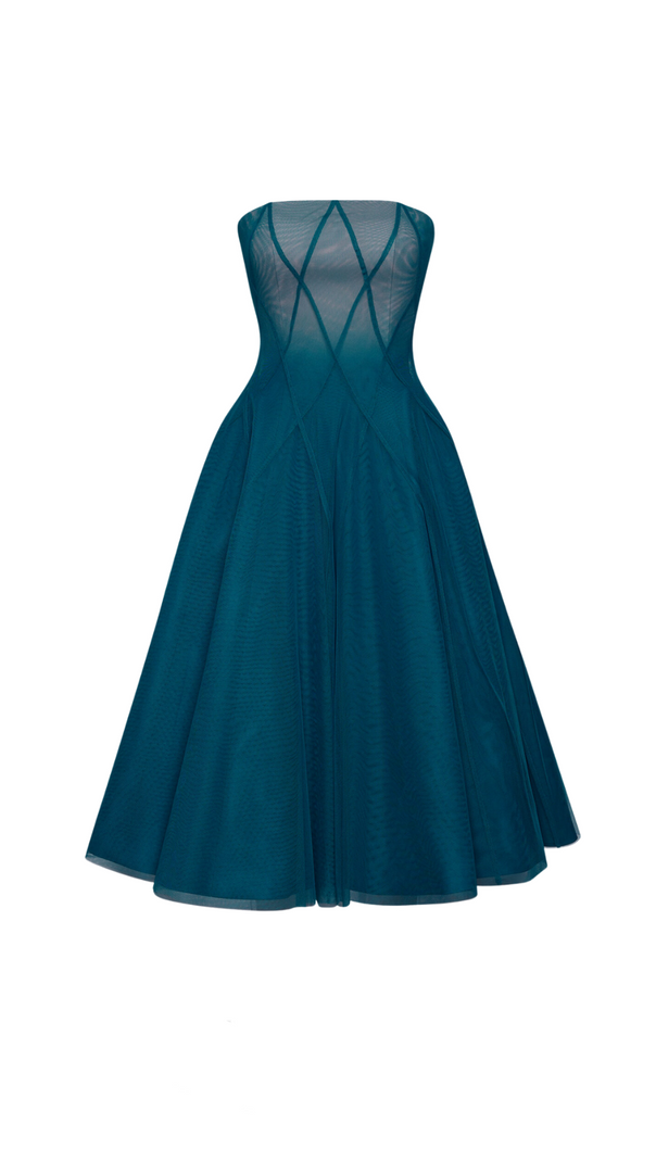 AIIZIE TEAL OMBRE SOFT NET MIDI DRESS - product image