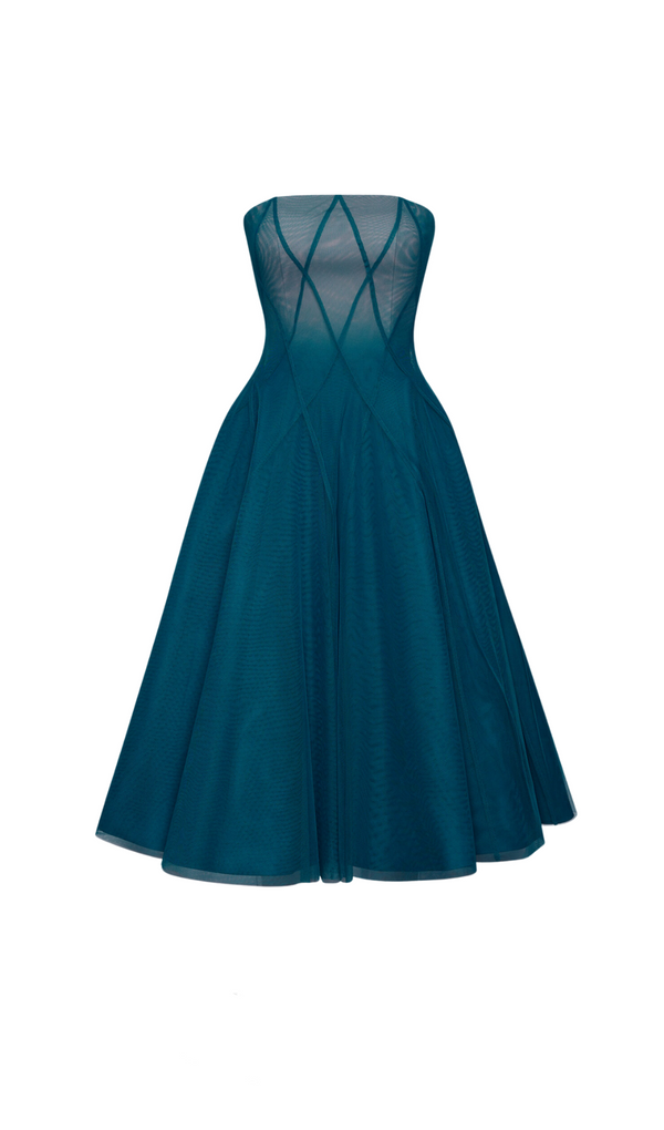 TEAL OMBRE SOFT NET MIDI DRESS