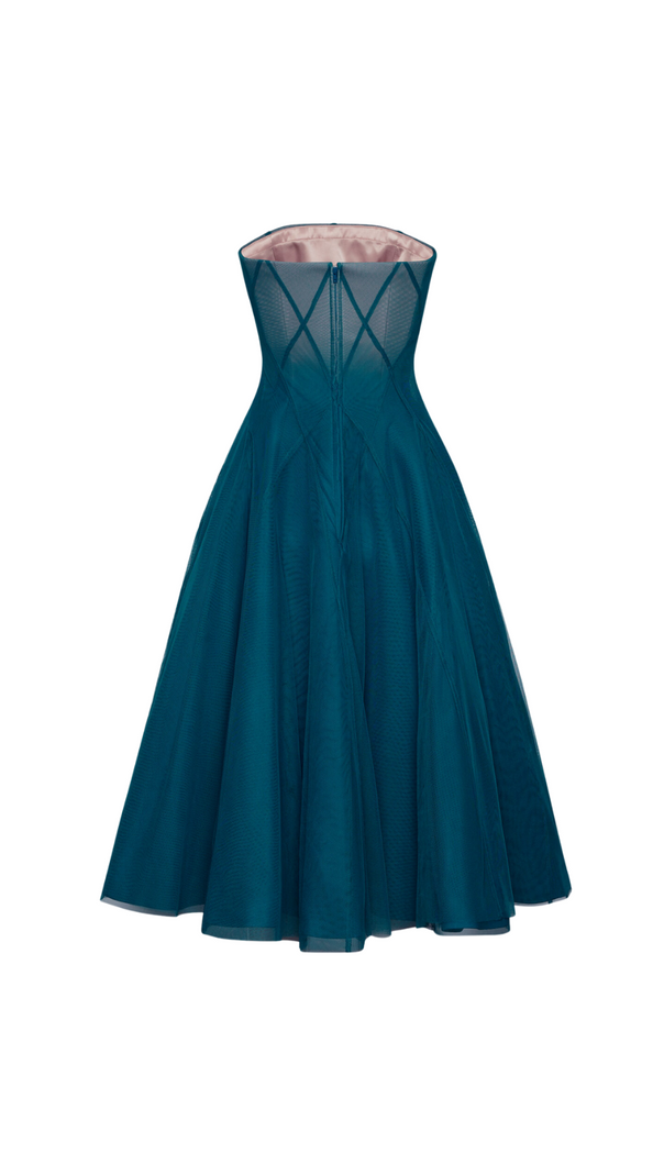 AIIZIE TEAL OMBRE SOFT NET MIDI DRESS - product image