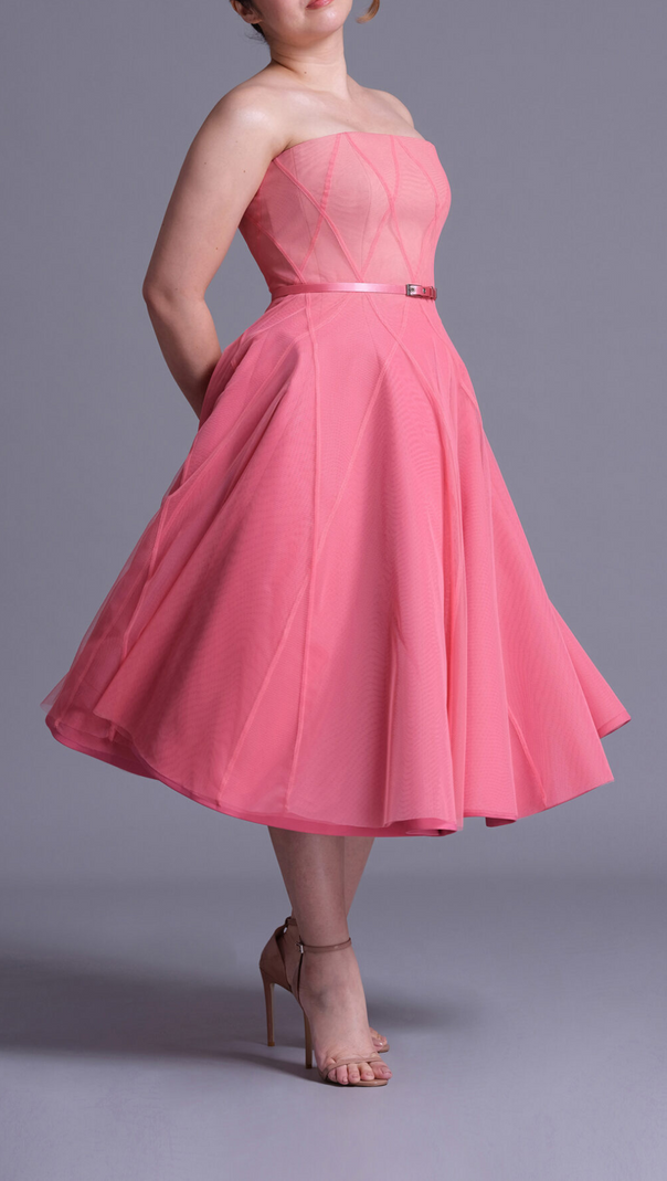 AIIZIE CORAL PINK OMBRE SOFT NET MIDI DRESS - product image