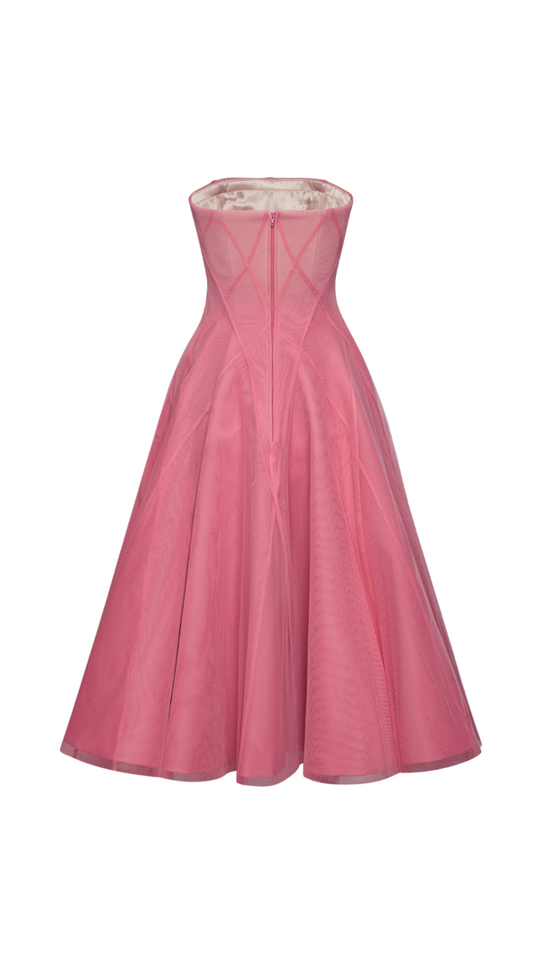 AIIZIE CORAL PINK OMBRE SOFT NET MIDI DRESS - product image