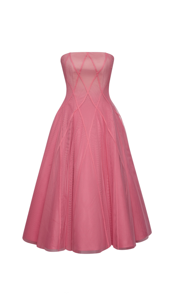AIIZIE CORAL PINK OMBRE SOFT NET MIDI DRESS - product image