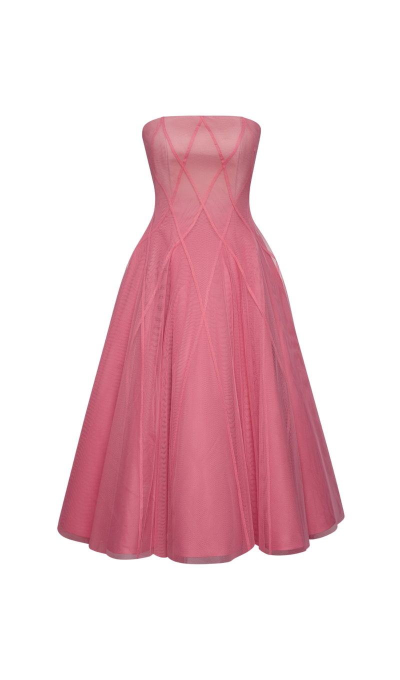 CORAL PINK OMBRE SOFT NET MIDI DRESS