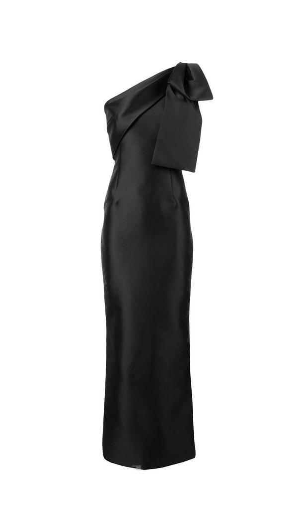 AIIZIE ONE-SHOULDER BOW MAXI DRESS IN BLACK - product image