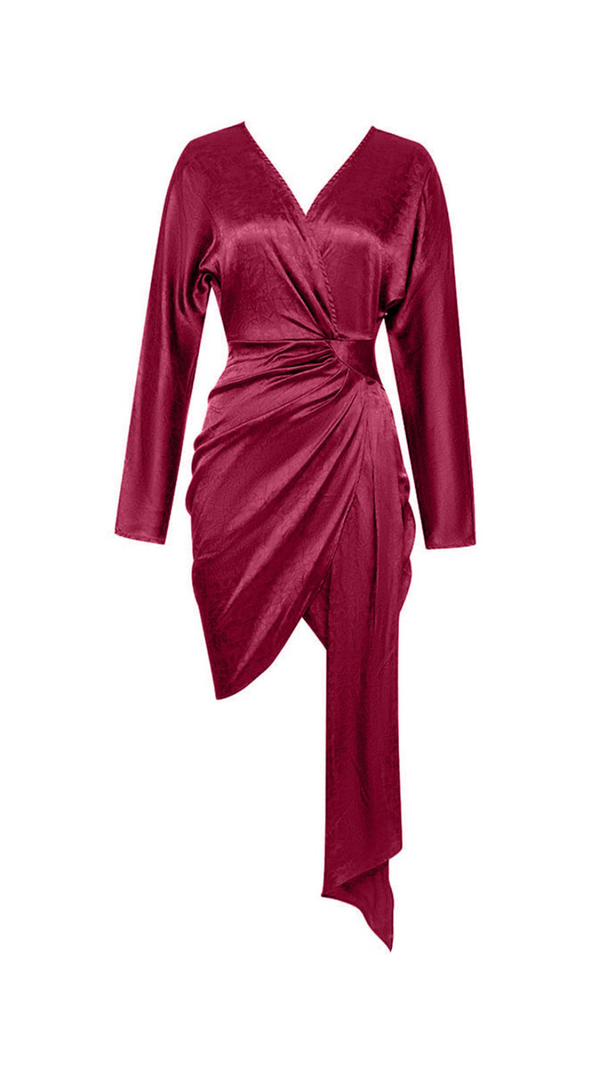AIIZIE SATIN DRAPED MIDI DRESS IN BURGUNDY - product image