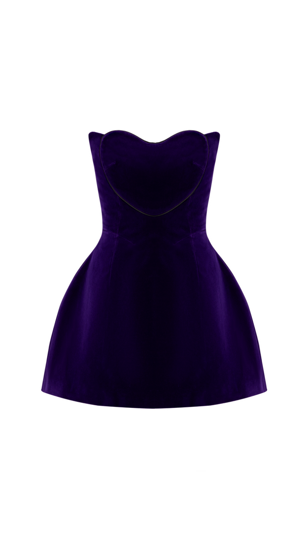 AIIZIE OFF SHOULDER HEART VELVET MINI DRESS - product image