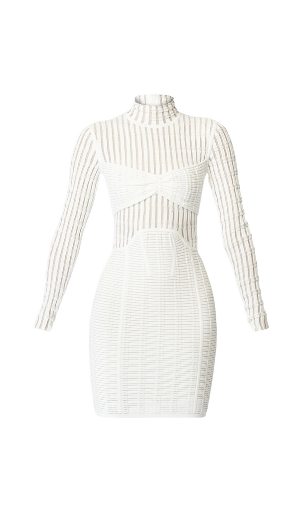 WHITE SHADOW STRIPE MINI DRESS