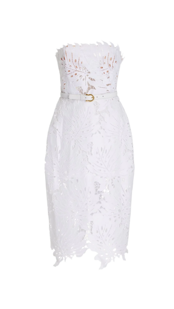 AIIZIE OFF-SHOULDER WHITE FLORAL LACE MIDI DRESS - product image