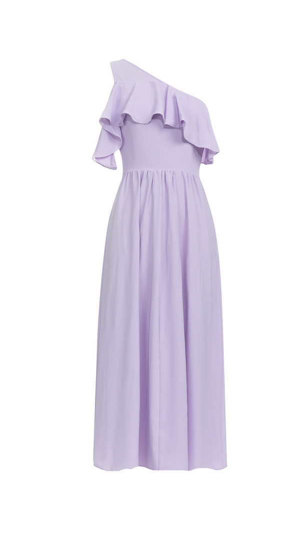AIIZIE ONE SHOULDER RUFFLE TRIM DRESS IN PURPLE - product image