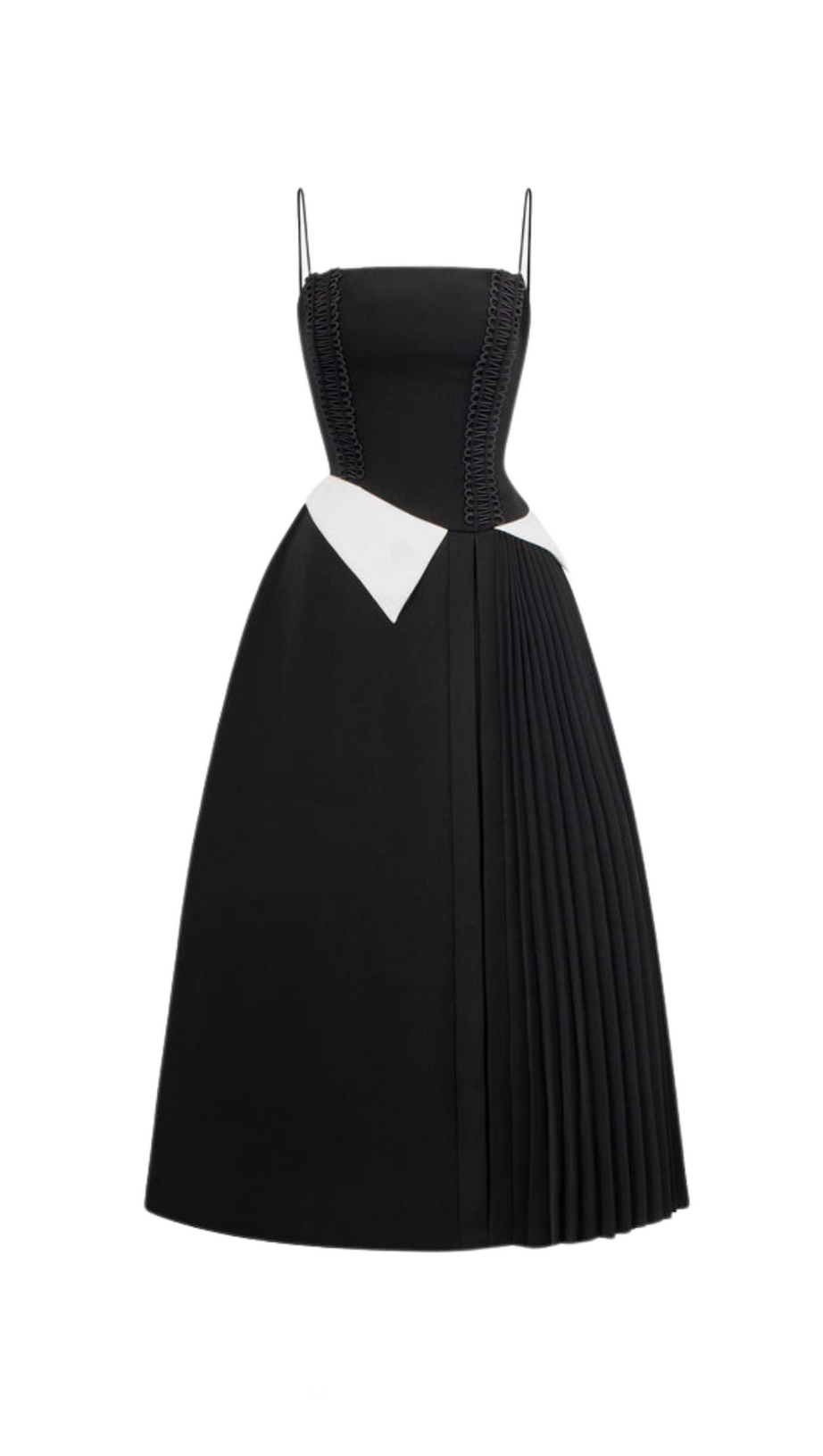 SLIP CONTRAST COLOR MIDI DRESS IN BLACK