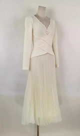 V NECK PLEATED MAXI DRESS IN IVORY