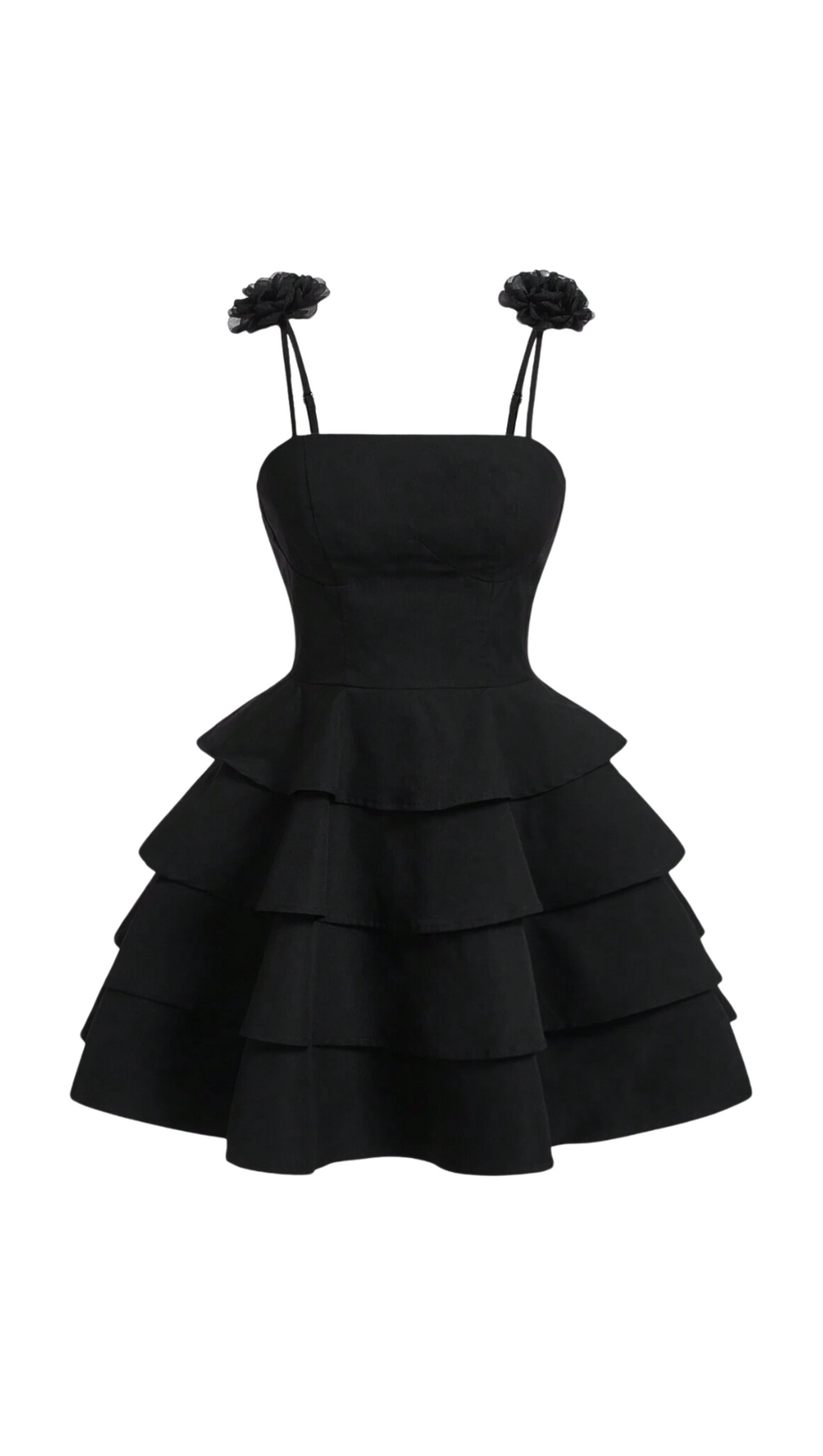 RHINESTONE SUSPENDER MINI DRESS IN BLACK