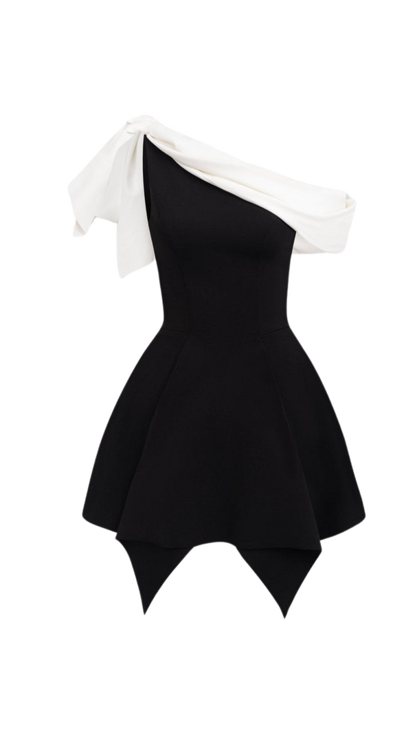 AIIZIE BOW ONE-SHOULDER MINI DRESS IN BLACK - product image