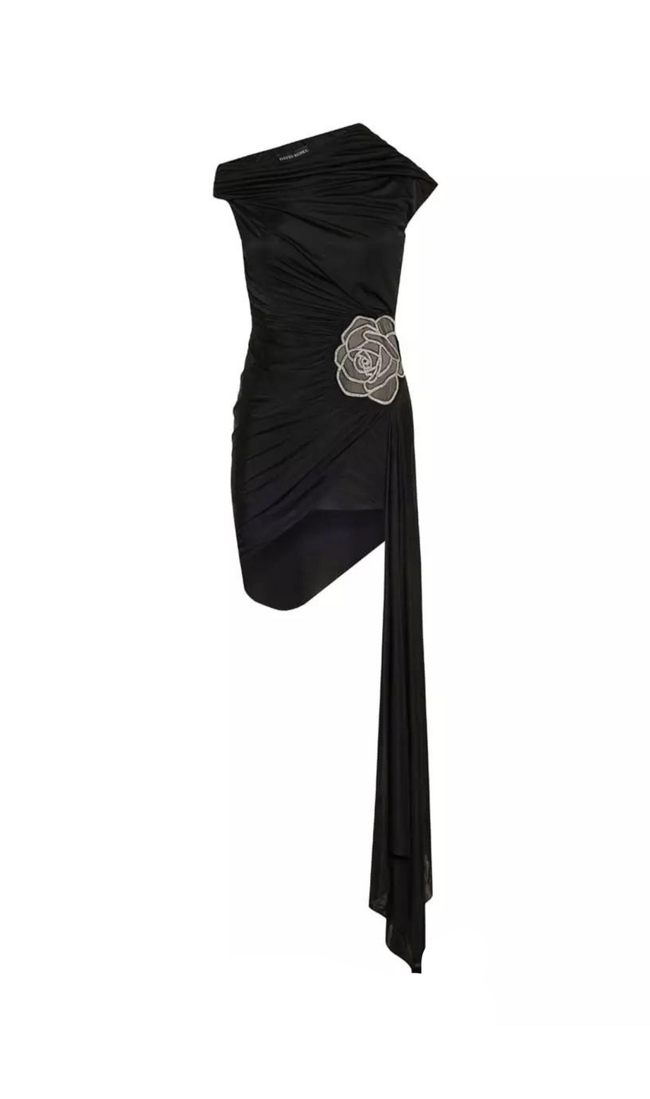 RUCHED FLOWER MINI DRESS