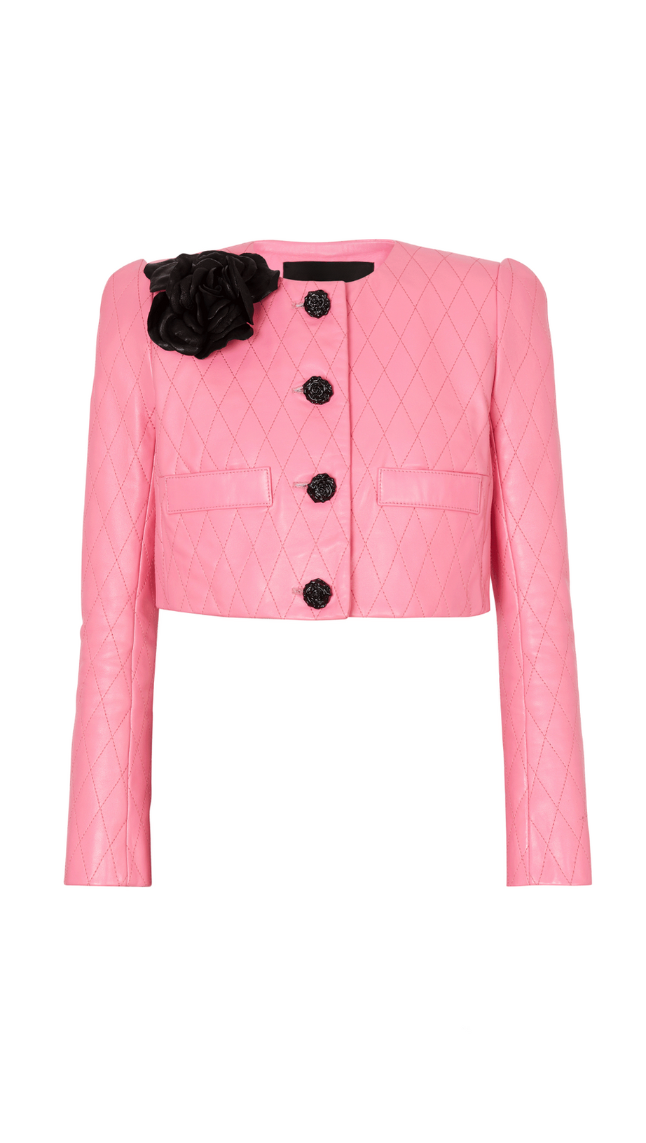 PINK QUILTED CROPPED LEATHER JACKET