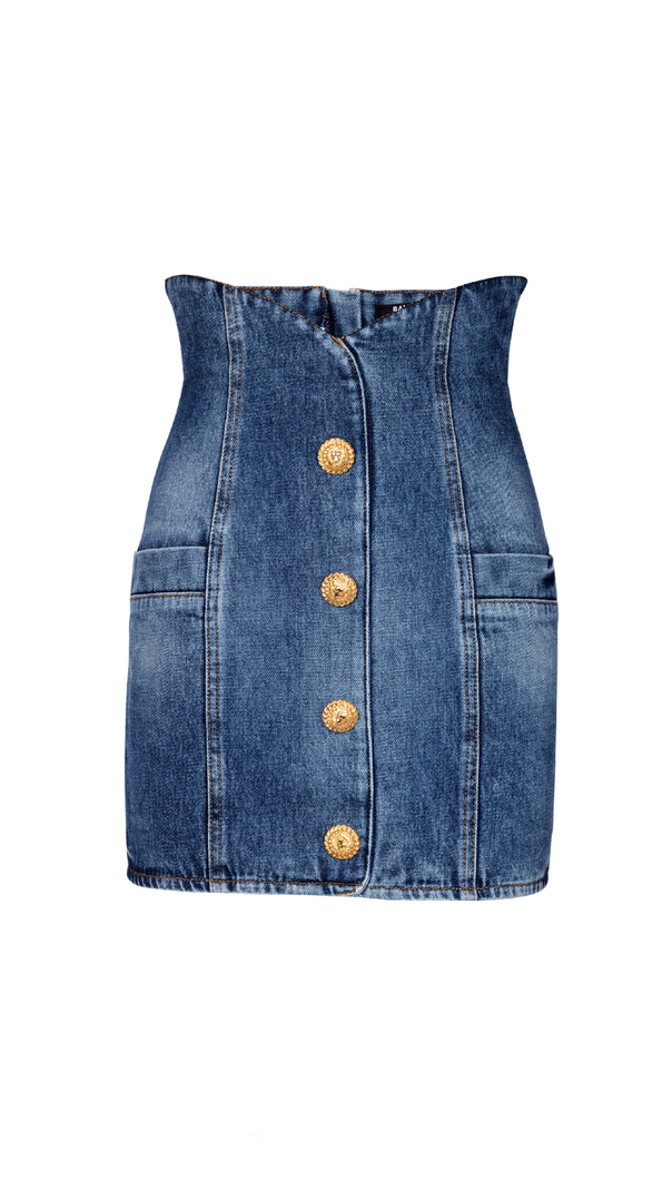 AIIZIE DENIM TULIP MINI DRESS WITH BUTTONS IN NAVY - product image