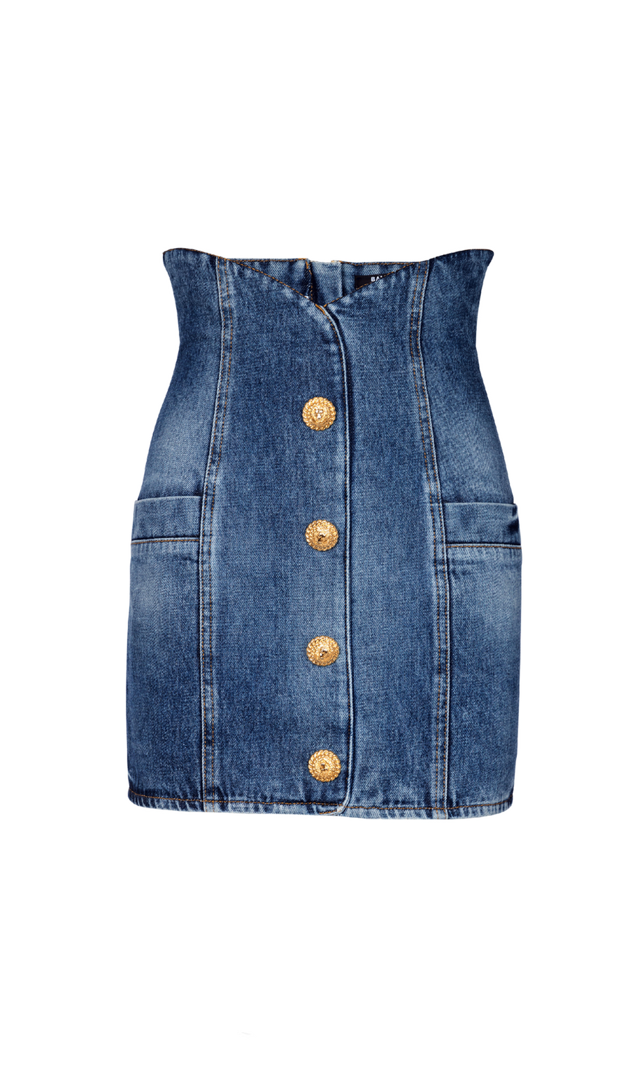 MINI ABITO IN DENIM A TULIPANO CON BOTTONI IN BLU NAVY