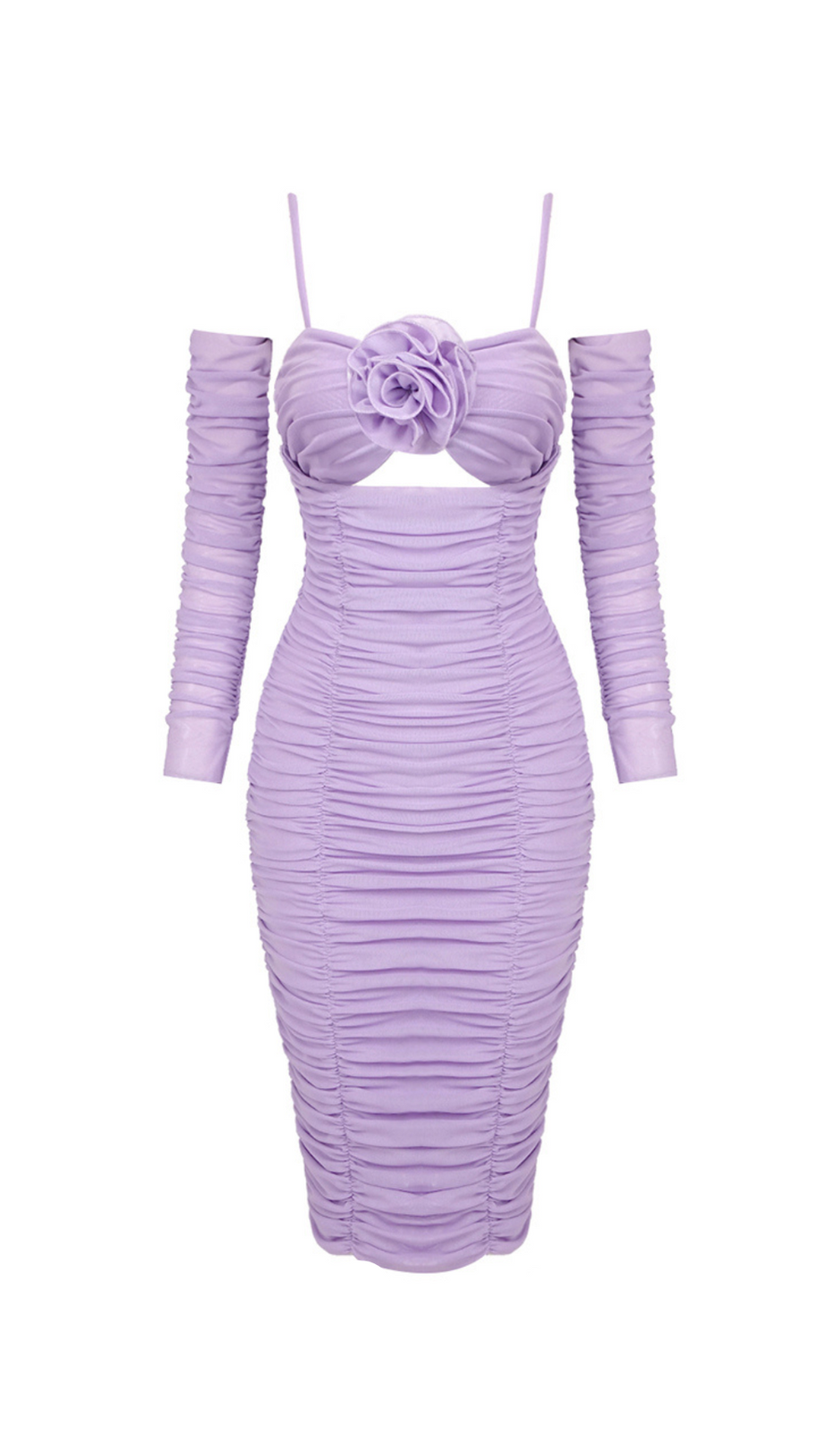 FLOWER BLOOM EMBELLISHED MIDI DRESS IN LILAC