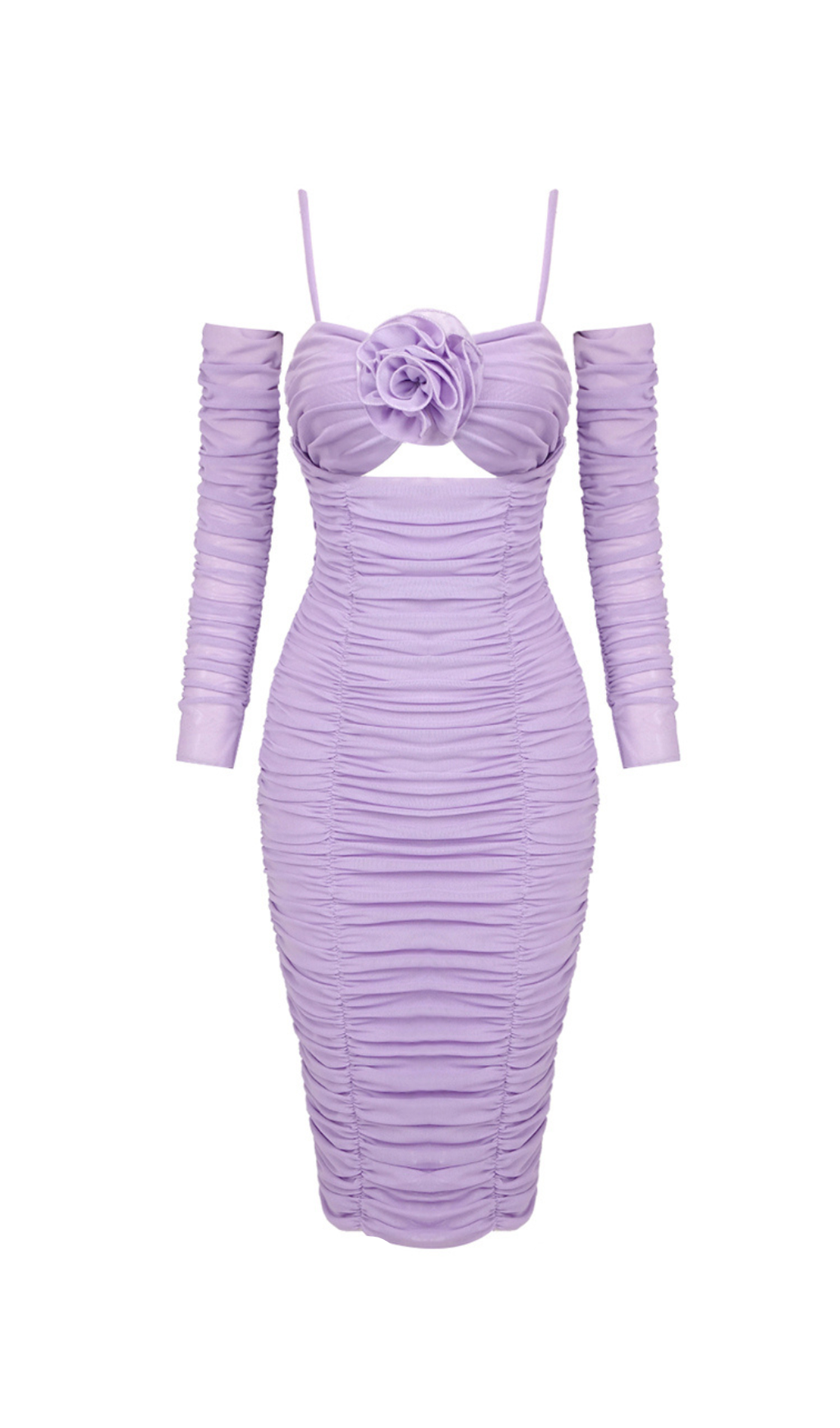 FLOWER BLOOM EMBELLISHED MIDI DRESS IN LILAC