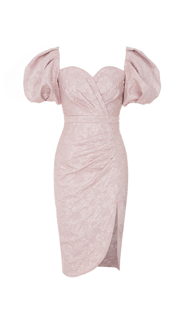 AIIZIE PINK SWEETHEART NECK PUFF SLEEVE SPLIT THIGH DRESS - product image