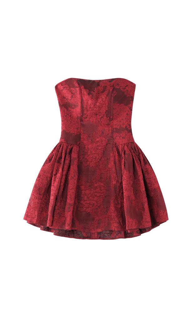 AIIZIE OFF SHOULDER PRINTED MINI DRESS IN RED - product image