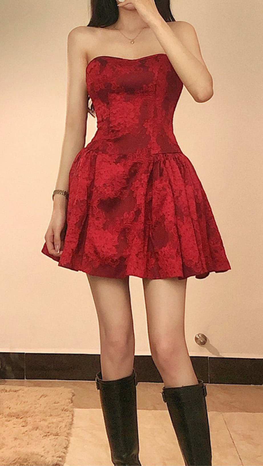 OFF SHOULDER PRINTED MINI DRESS IN RED