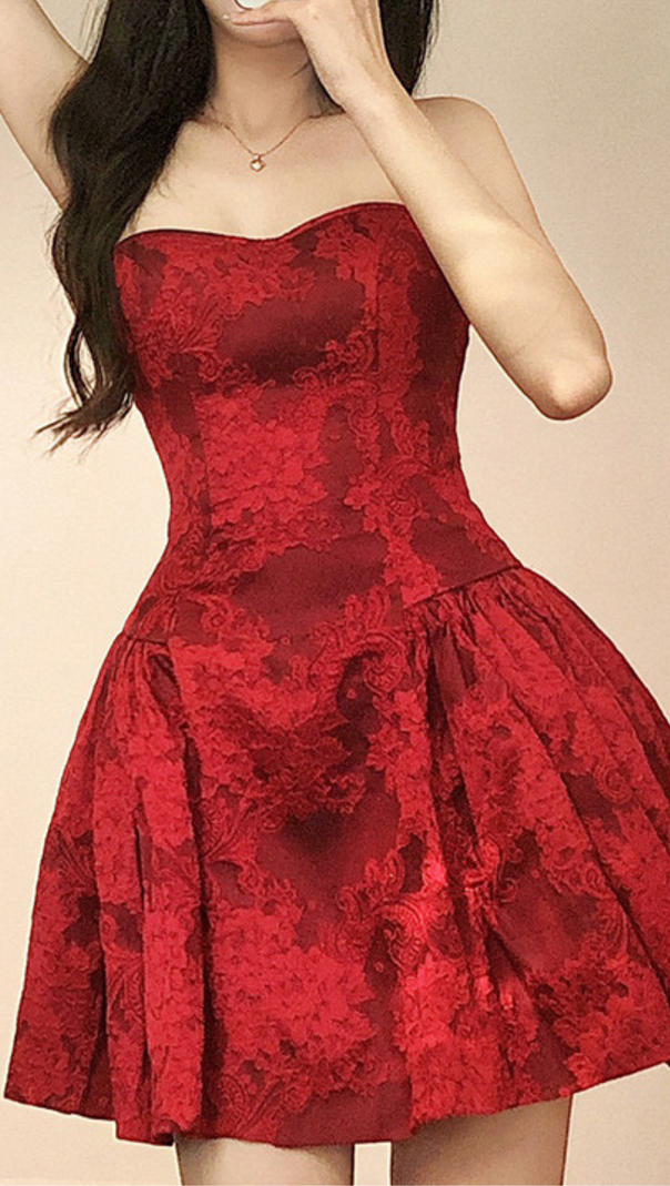 AIIZIE OFF SHOULDER PRINTED MINI DRESS IN RED - product image