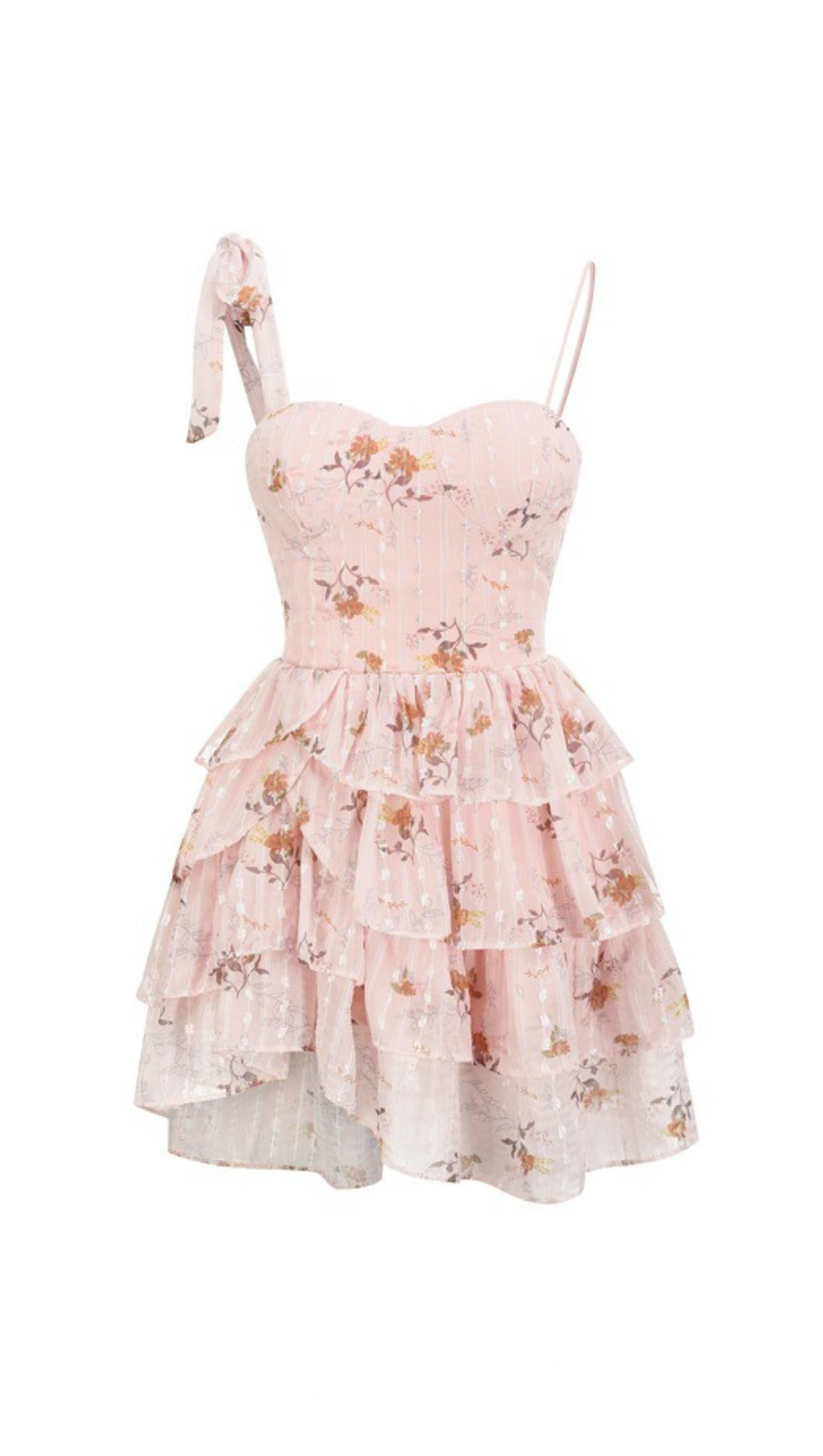 ONE-SHOULDER PRINTED RUFFLE TRIM MINI DRESS IN PINK