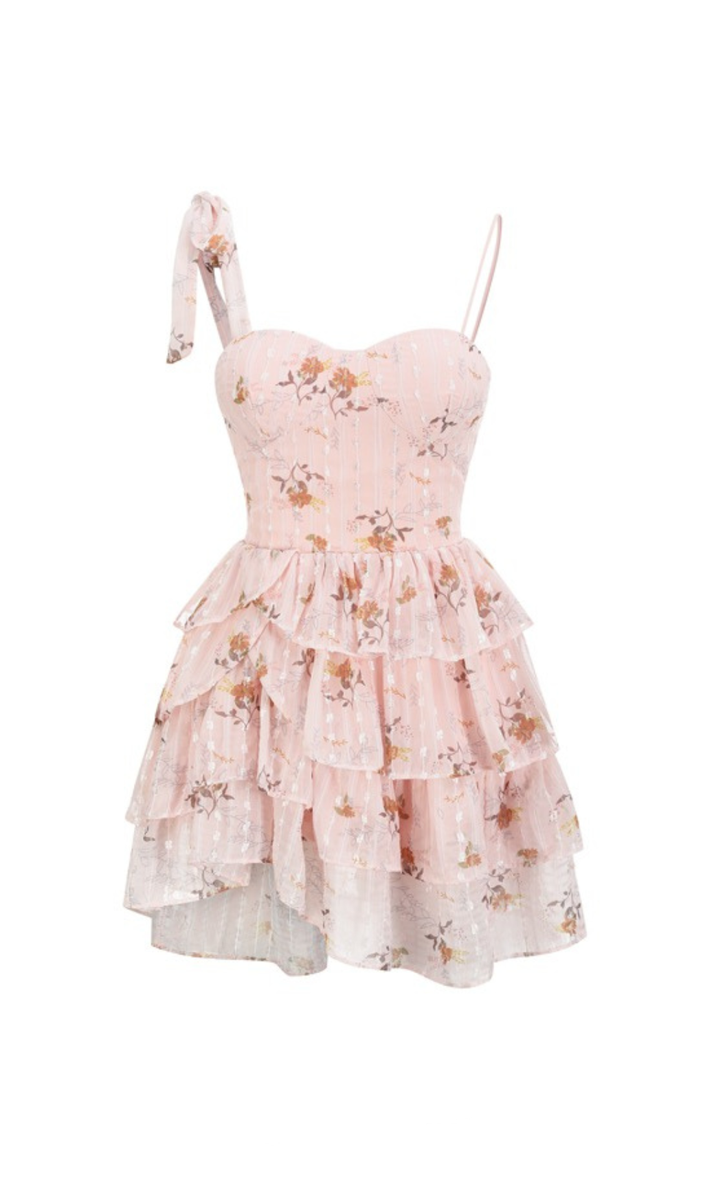 ONE-SHOULDER PRINTED RUFFLE TRIM MINI DRESS IN PINK