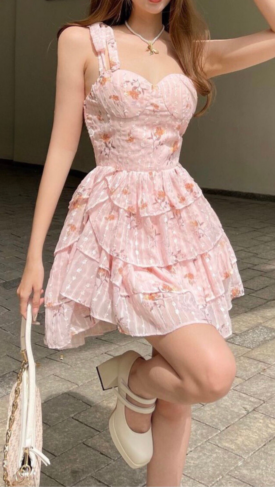 ONE-SHOULDER PRINTED RUFFLE TRIM MINI DRESS IN PINK