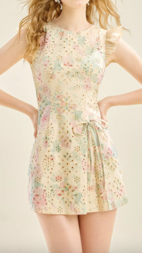 AIIZIE BOW FLORAL PRINTED MINI DRESS IN YELLOW - product image