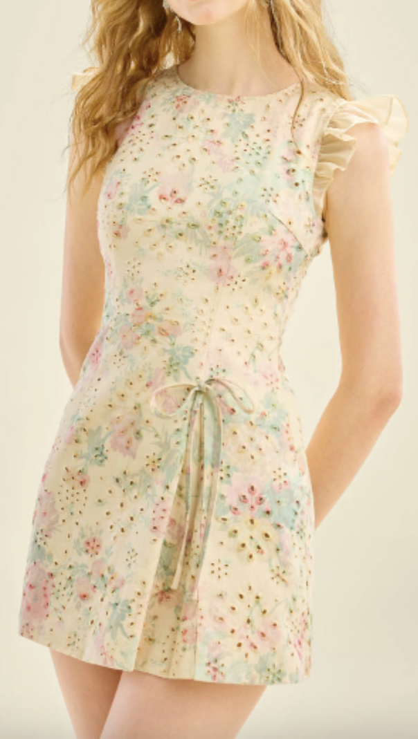 AIIZIE BOW FLORAL PRINTED MINI DRESS IN YELLOW - product image