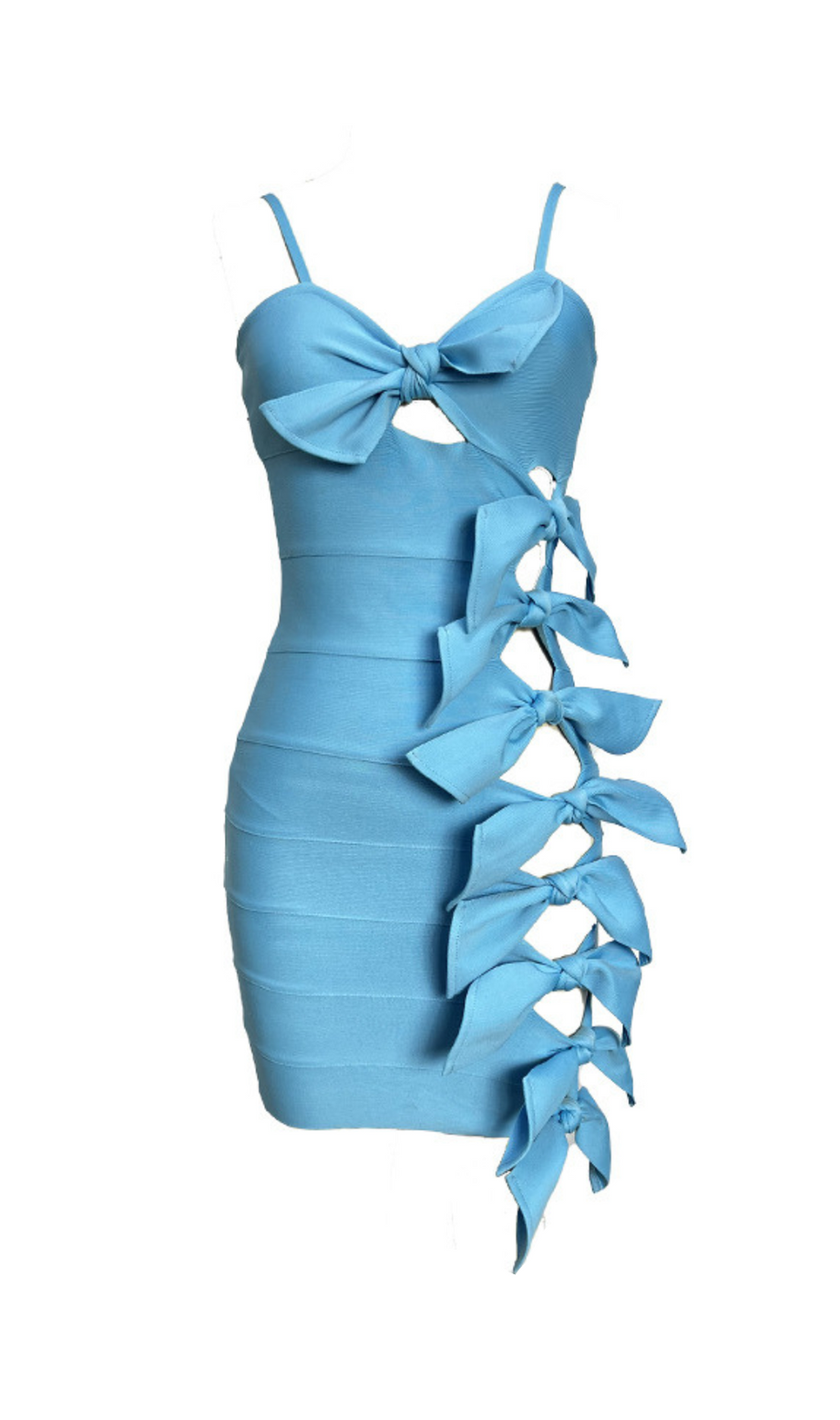 MINIKLEID MIT SCHLEIFEN UND HALTER IN BLAU