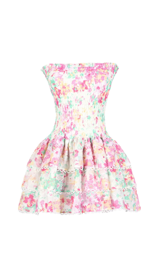 AIIZIE WHITE FLORAL RUCHED STRAPLESS MINI DRESS - product image