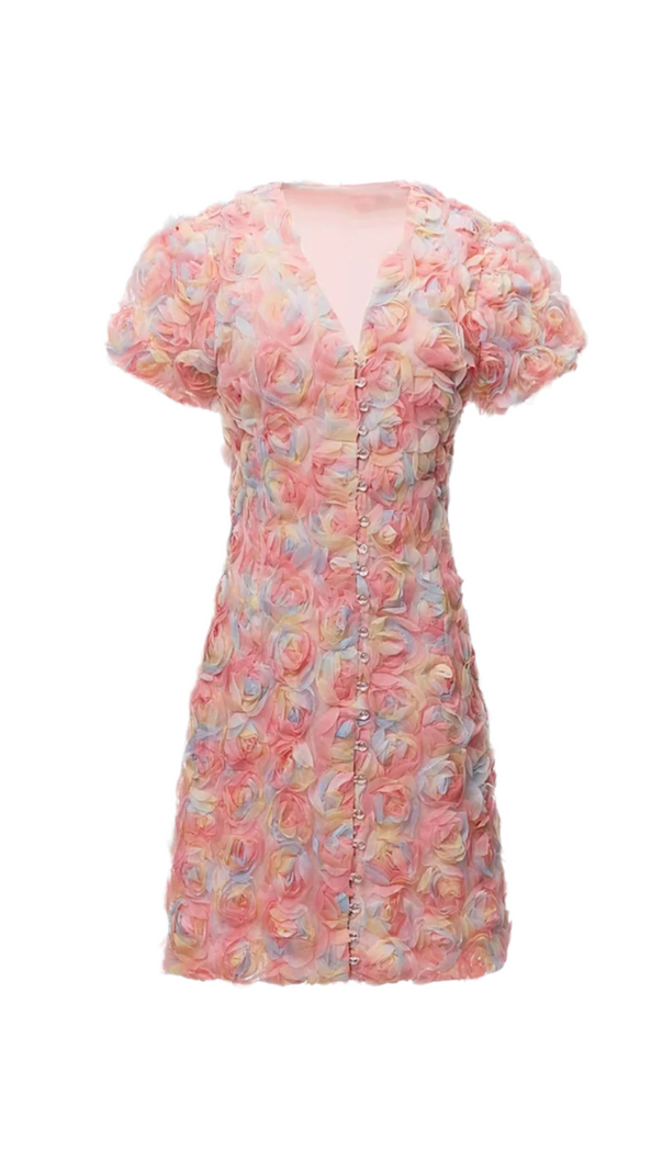 AIIZIE FAWN FLOWER EMBROIDERY BUTTON MINI DRESS IN PINK - product image
