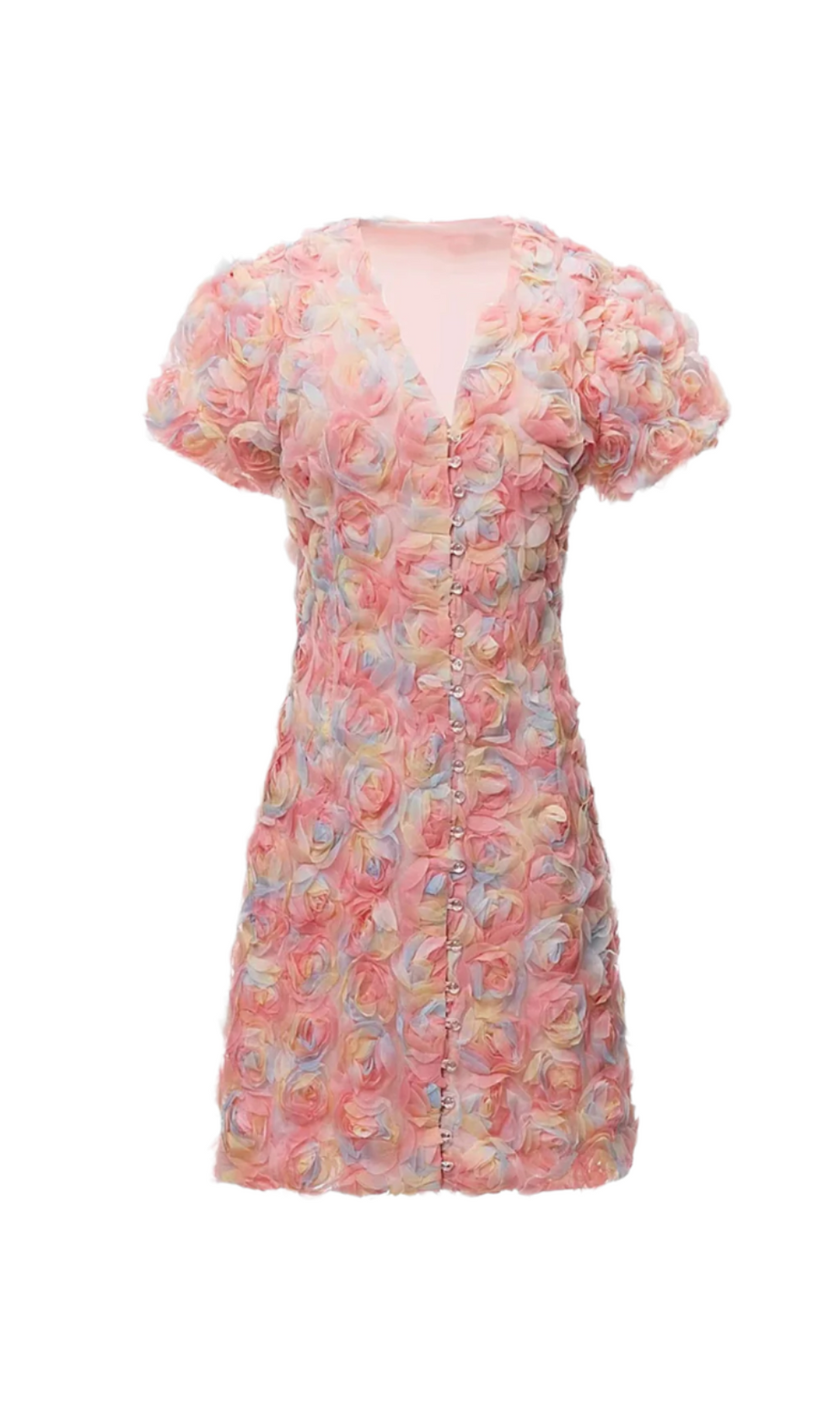 Minikleid mit Blumenstickerei und Knöpfen in Pink