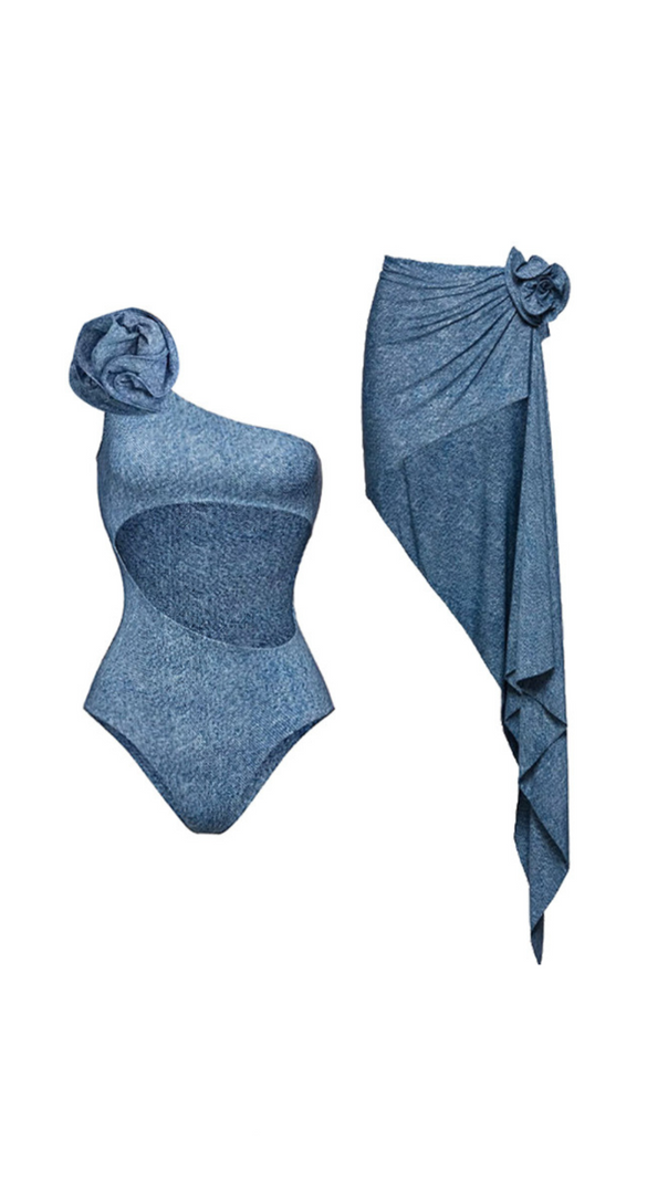 AIIZIE BLUE FLOWER DENIM SWIMWEAR TWO PIECE SET - product image