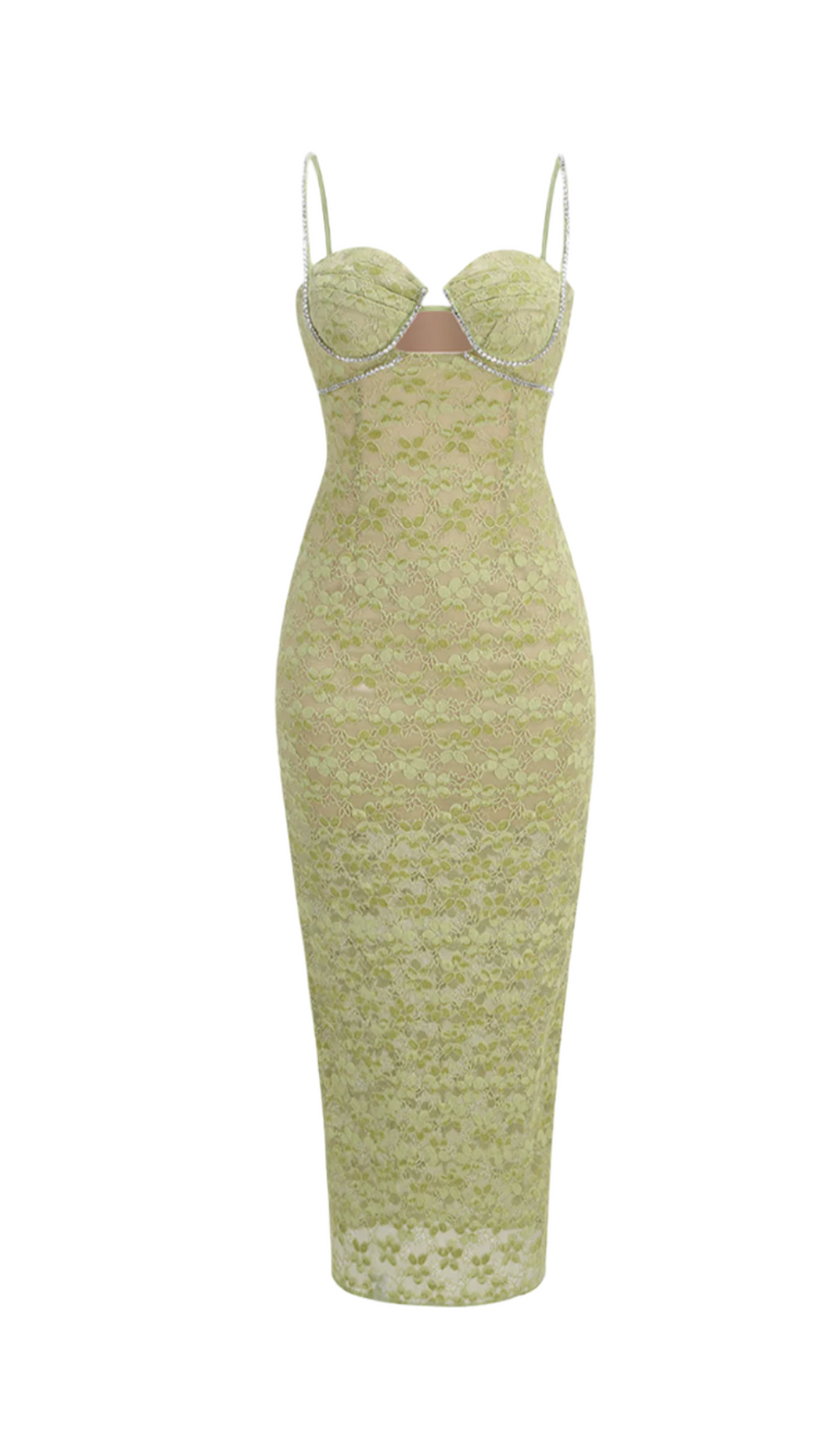 MIDIKLEID MIT SPITZENBLUMEN UND KRISTALLKETTE