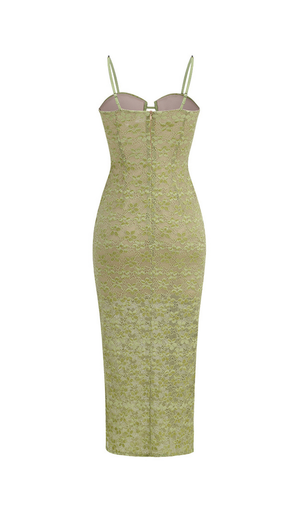 AIIZIE LACE FLORAL CRYSTAL CHAIN BUSTIER MIDI DRESS - product image