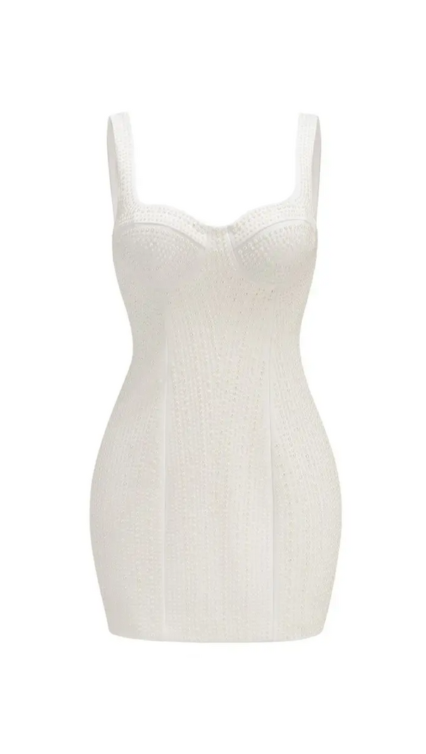 AIIZIE PEARL STUDDED WHITE MINI BODYCON DRESS - product image